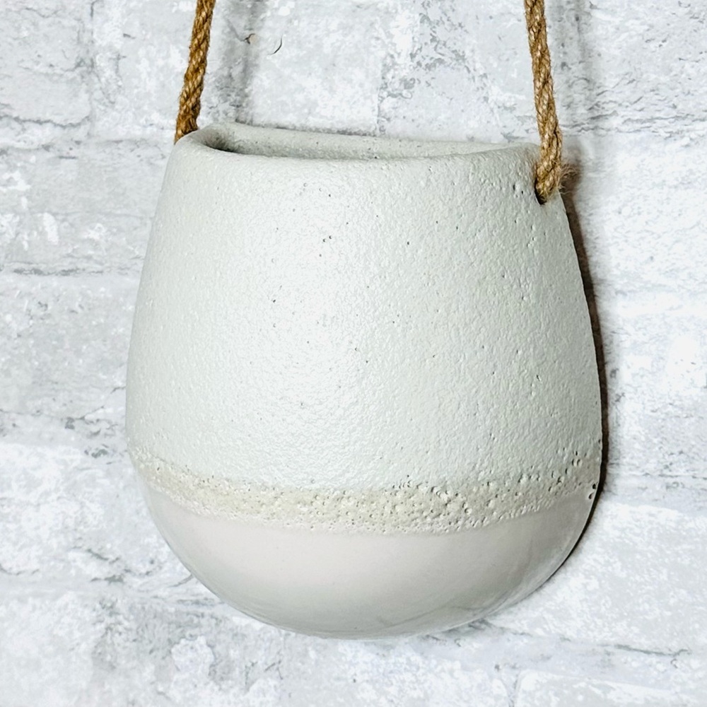 Minimalist Wall Pocket Planter Hanging Ceramic Stoneware White Cream Flat Back - Picture 2 of 12